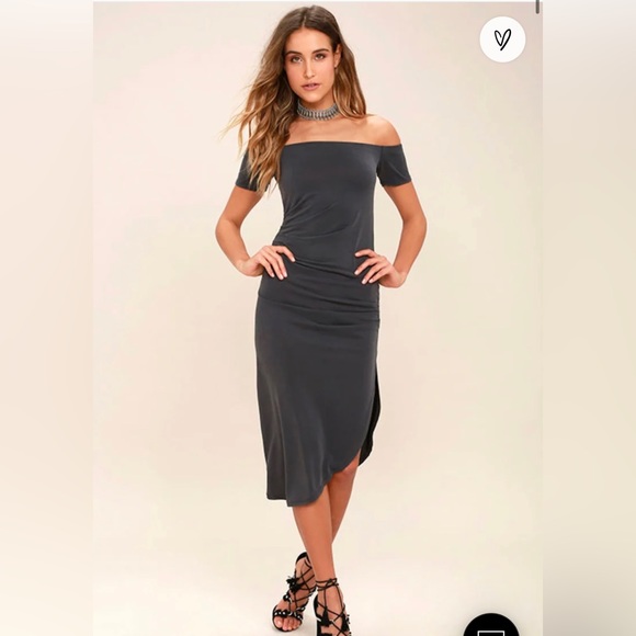 NEW Lulus | Gray Off-the-Shoulder Midi Dress. Size Small - Picture 2 of 10